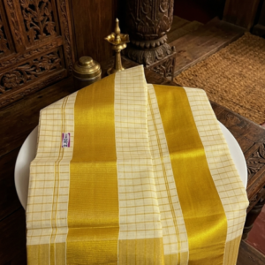 Golden Kara Set Mundu with Checks